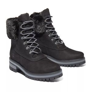 NWIB TIMBERLAND VALLEY 6-INCH WATERPROOF FAUX-FUR BLACK NUBUCK BOOTS - Size 7.5